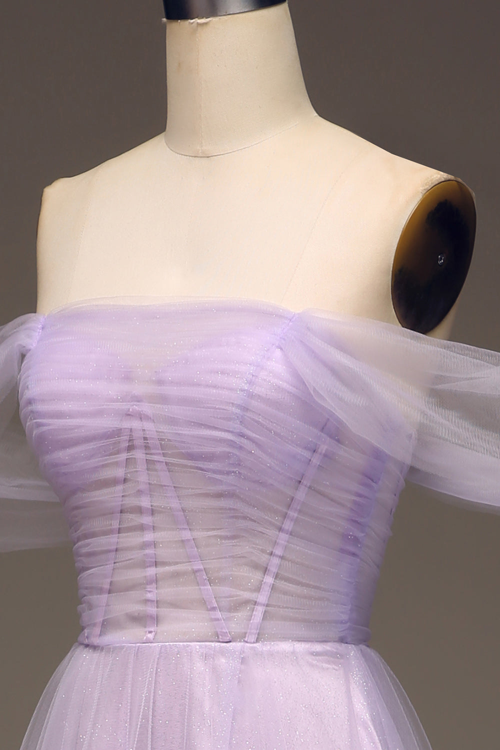 Lilac A Line Long Corset Prom Dress Off Shoulder