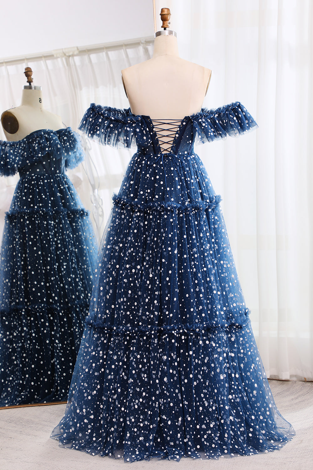 Navy Off The Shoulder Corset Long Tull Prom Dress Sexy