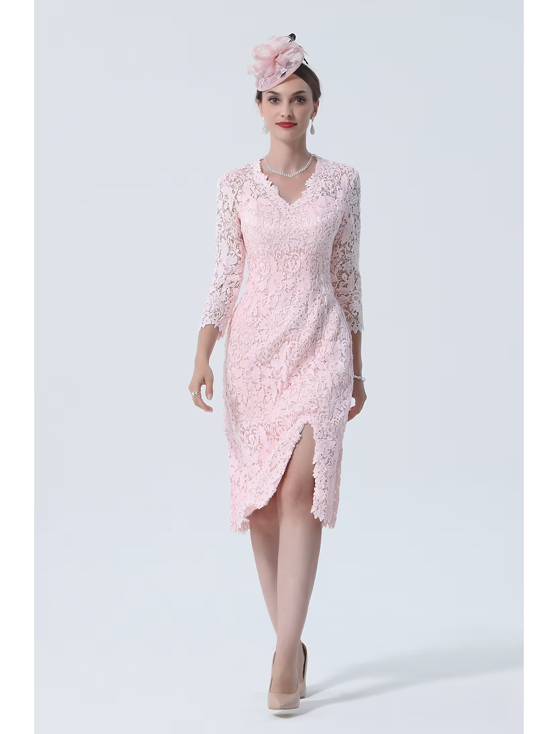 Mother of the Bride Dress Plus Size V Neck Knee Length Lace