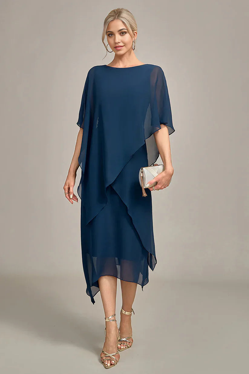 A Line Round Neck Sequin Mother of Bride Dress With Appliques