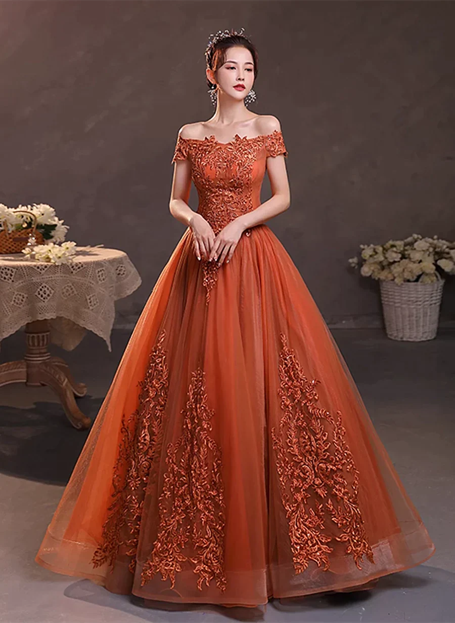 Off Shoulder Tulle with Lace Sweetheart Long Formal Dress, Sweet 16 Dresses