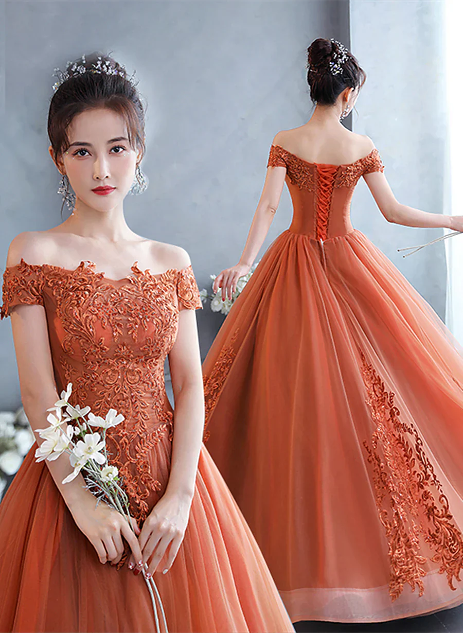 Off Shoulder Tulle with Lace Sweetheart Long Formal Dress, Sweet 16 Dresses