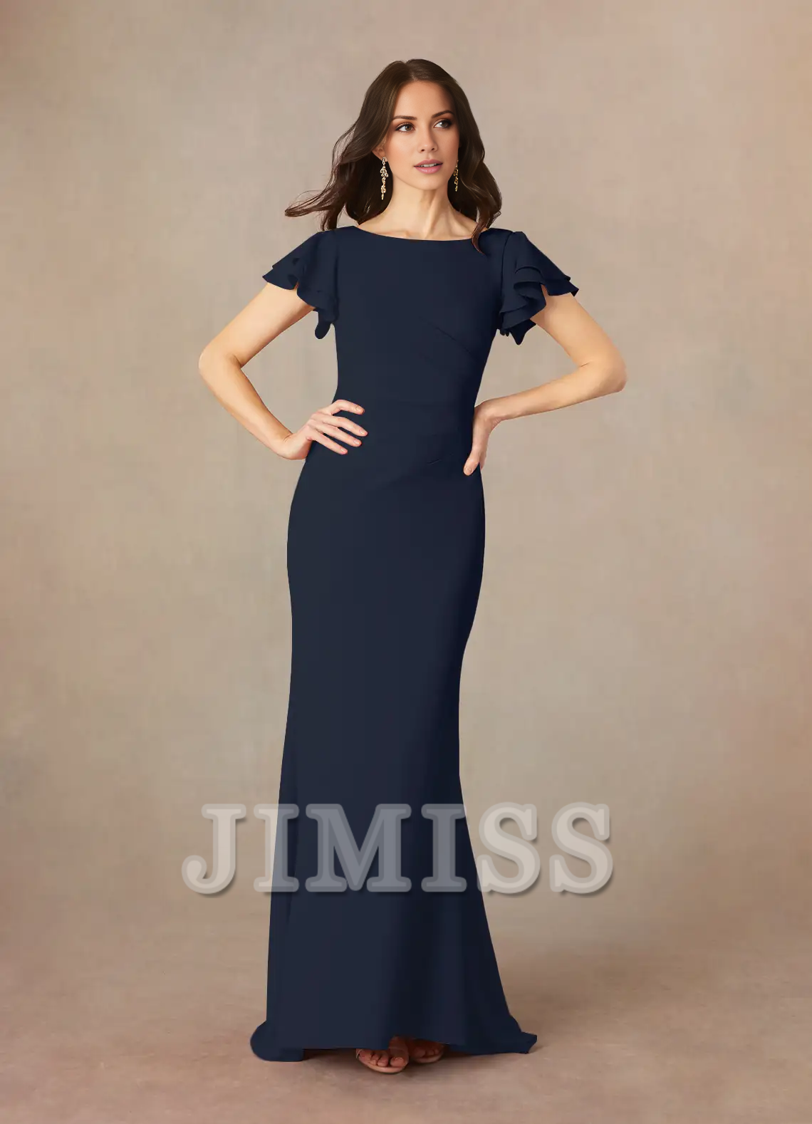 Mermaid spoon pleated crepe floor length mother of the bride dress