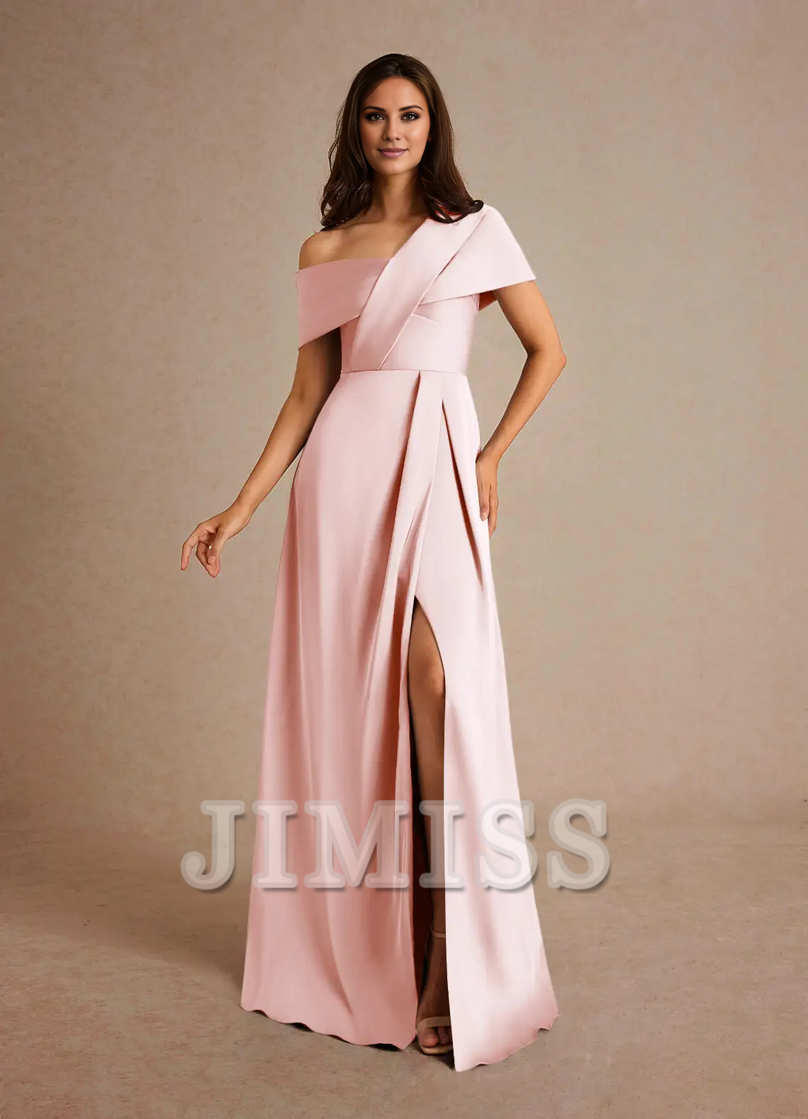 A-line pleated satin floor-length mother of the bride dress