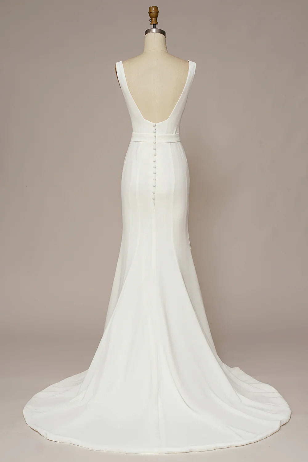 White Mermaid Square Neck Long Dress Backless Wedding Dress