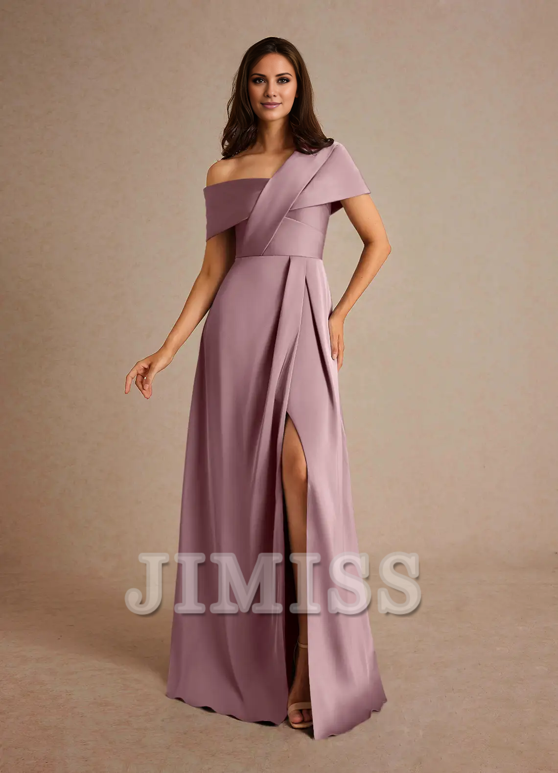 A-line pleated satin floor-length mother of the bride dress