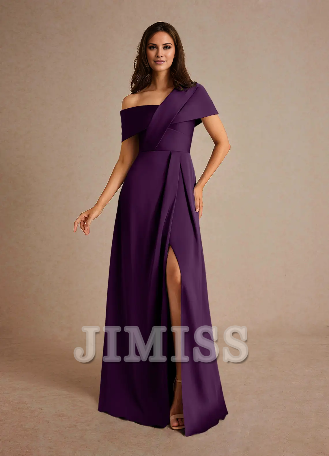 A-line pleated satin floor-length mother of the bride dress