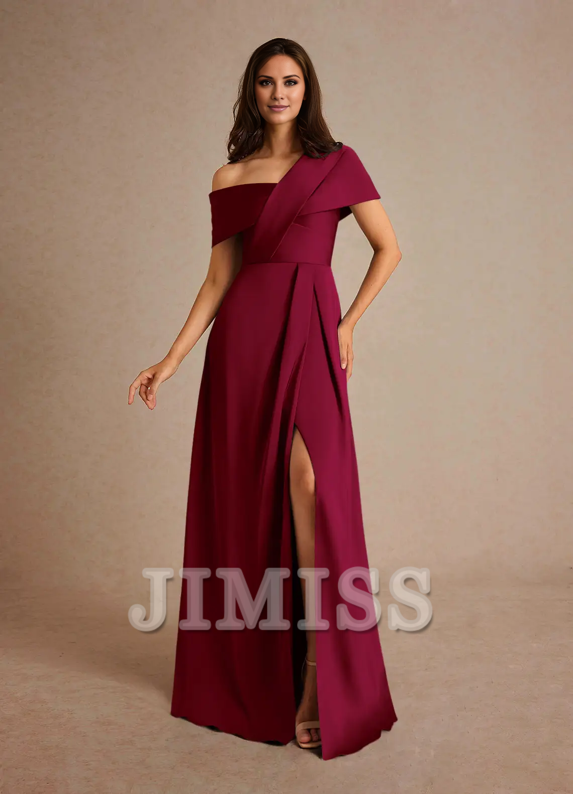 A-line pleated satin floor-length mother of the bride dress