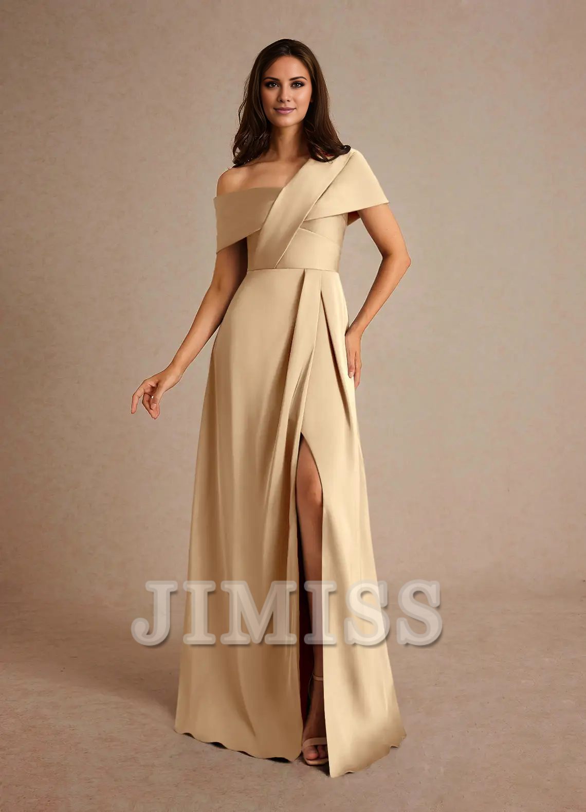 A-line pleated satin floor-length mother of the bride dress