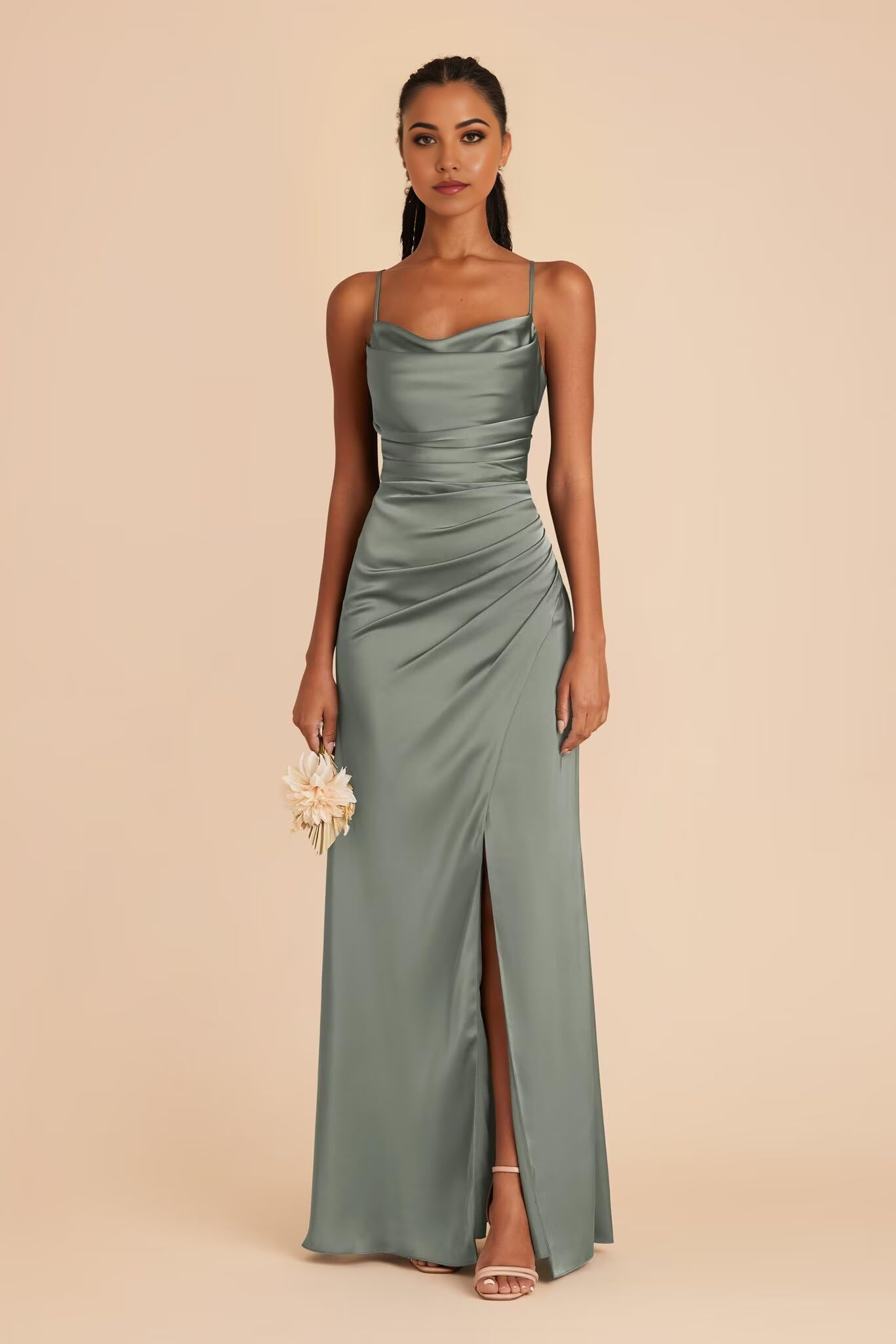 Mermaid Cowl Neck Spaghetti Straps formal dresses evening gown Bridesmaid Dresses with Slit
