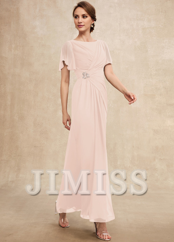 Beaded pleated A-line plunging ankle-length chiffon mother of the bride dress