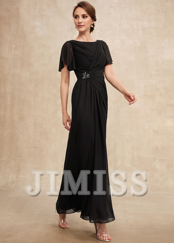 Beaded pleated A-line plunging ankle-length chiffon mother of the bride dress