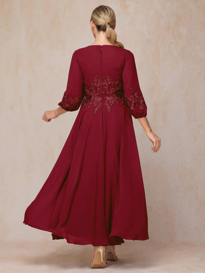 Long sleeved decal and ankle chiffon mother of the bride dress