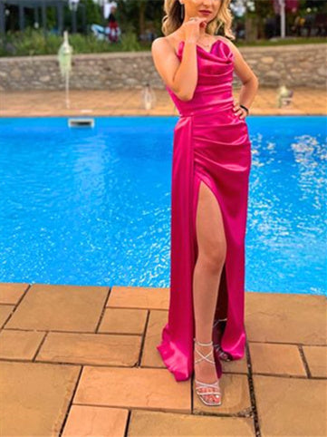 Sheath/Column Spaghetti Straps Floor-Length Prom Dresses Pure Color