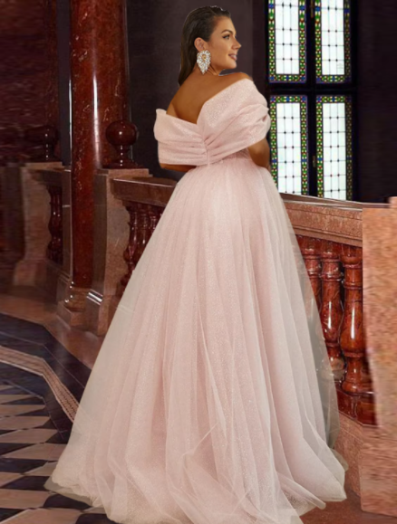A-Line Prom Dresses Corsets Dress Prom Short Sleeve Off Shoulder Tulle with Glitter Pleats Slit
