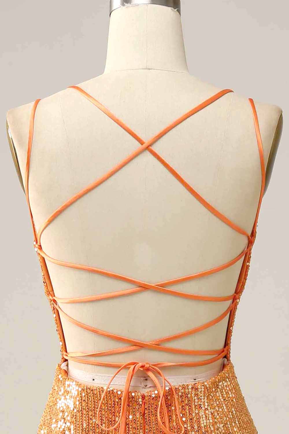 Orange Sequined Backless Mermaid Prom Dress Sparkly
