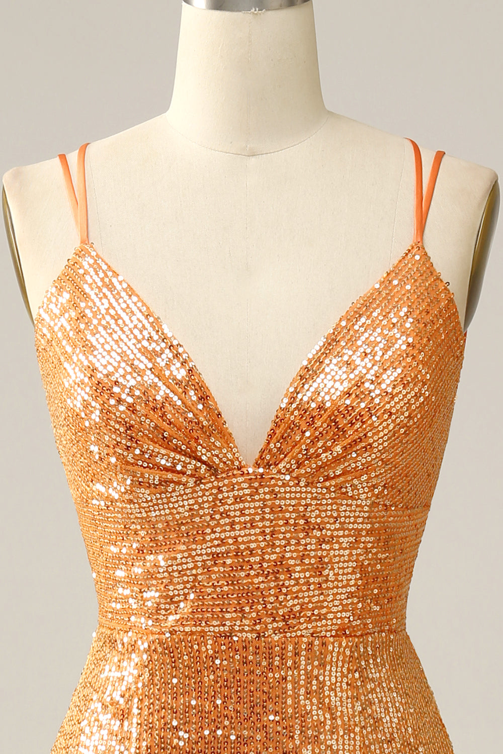 Orange Sequined Backless Mermaid Prom Dress Sparkly