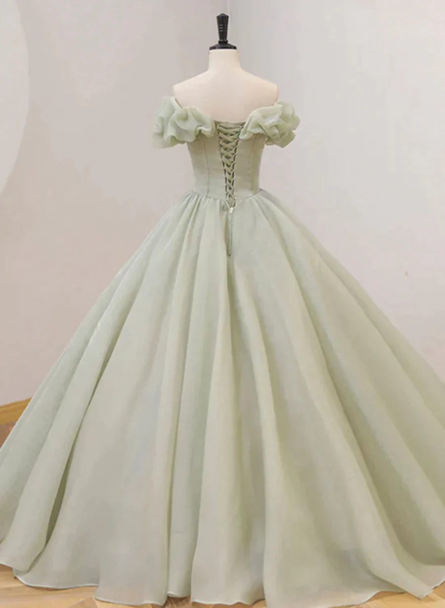 Light Green Ball Gown Sweetheart Beaded Prom Dress, Green Sweet 16 Dresses