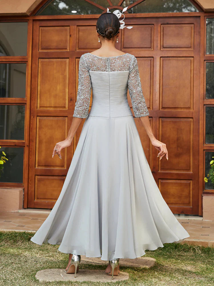 A-line/Princess Transparent Collar Half Sleeve Length Mother of the bride dress