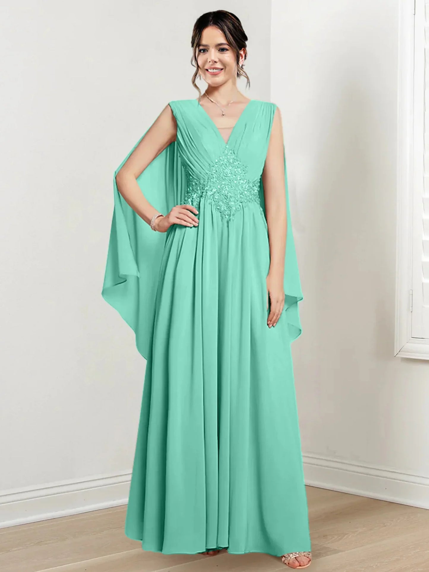 A-line/Princess V-neck to floor length mother of the bride dress