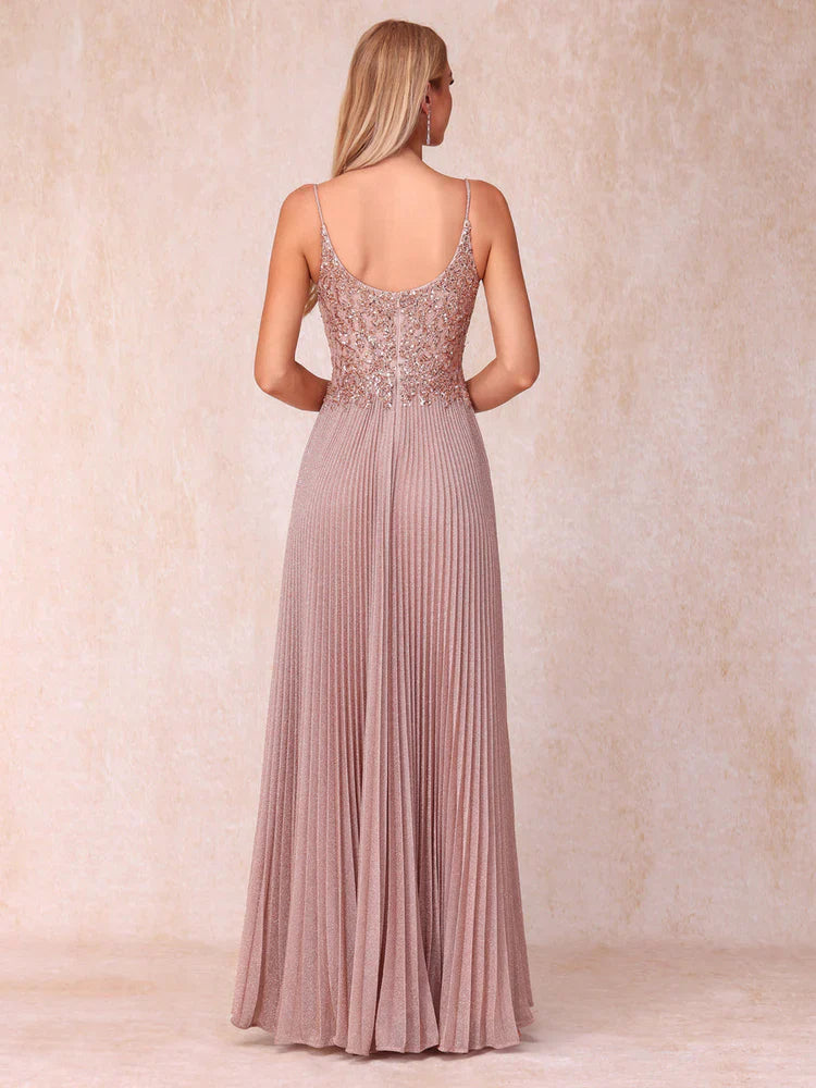 A-line princess thin shoulder strap sleeveless sequin long mother of the bride dress