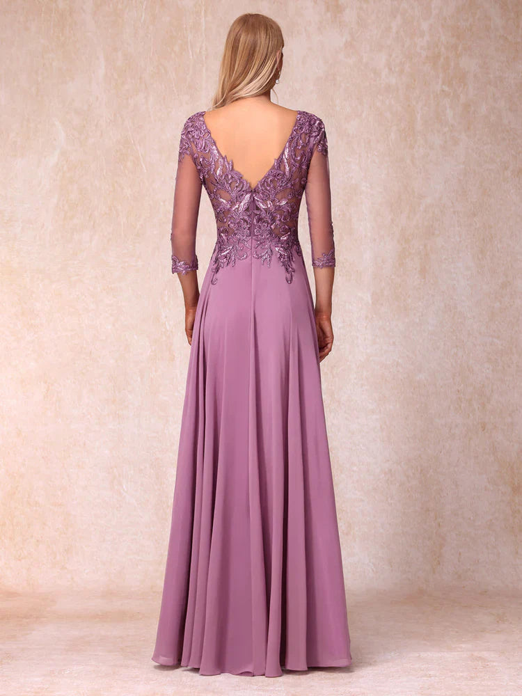 A-line/princess transparent collar 3/4 sleeve length formal mother of the bride dress