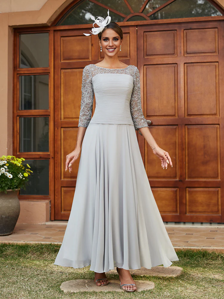 A-line/Princess Transparent Collar Half Sleeve Length Mother of the bride dress