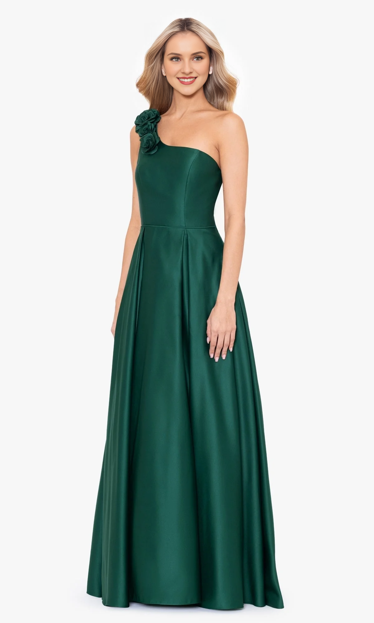 One shoulder long 3D asymmetrical floral lace up dress