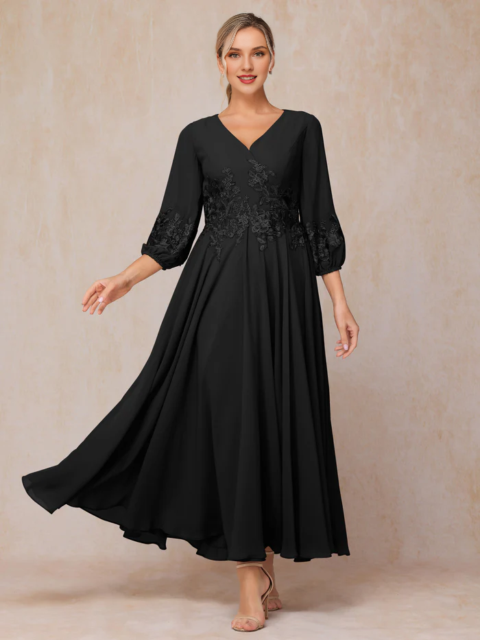 Long sleeved decal and ankle chiffon mother of the bride dress