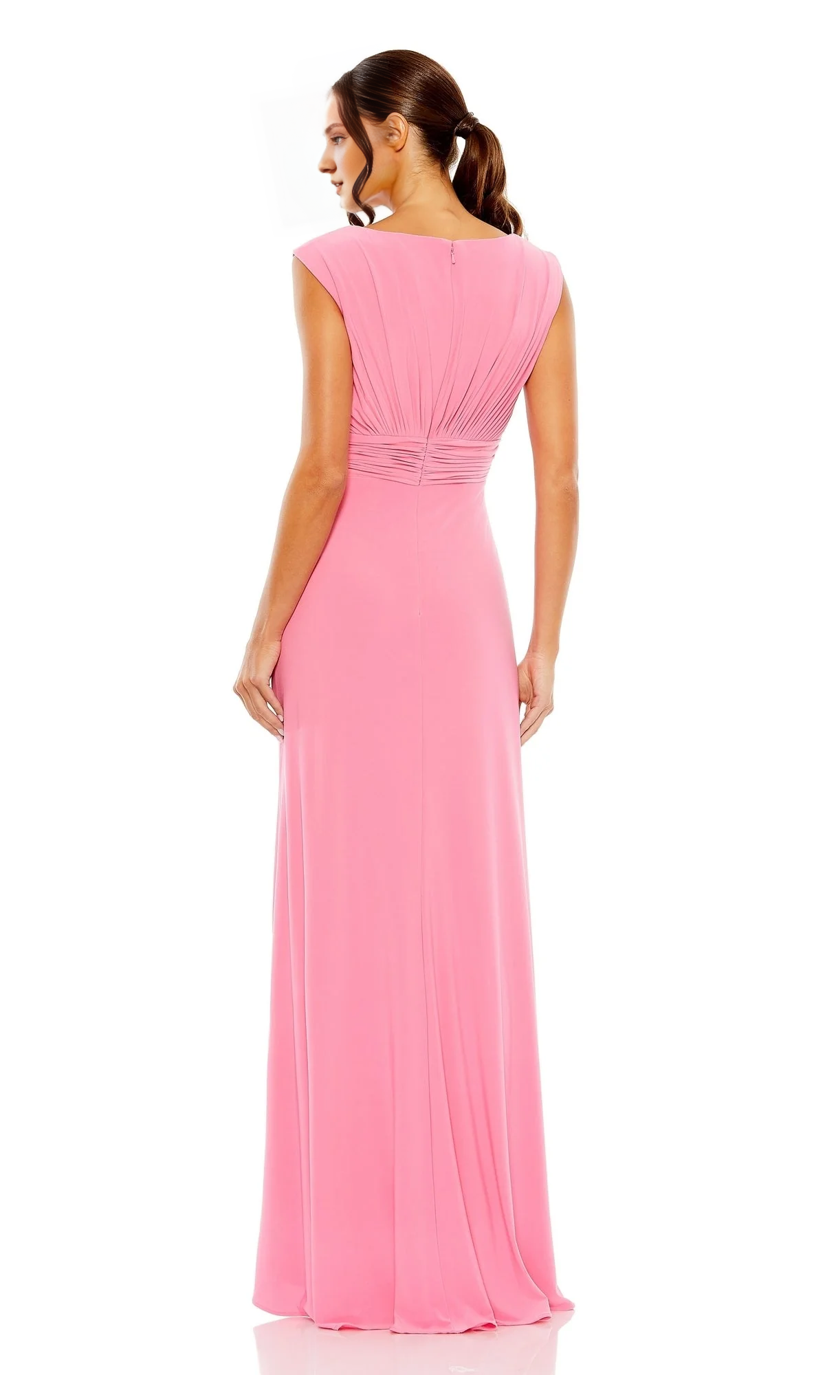V-neck sleeveless fit high waist tight corset and floor length Prom dress
