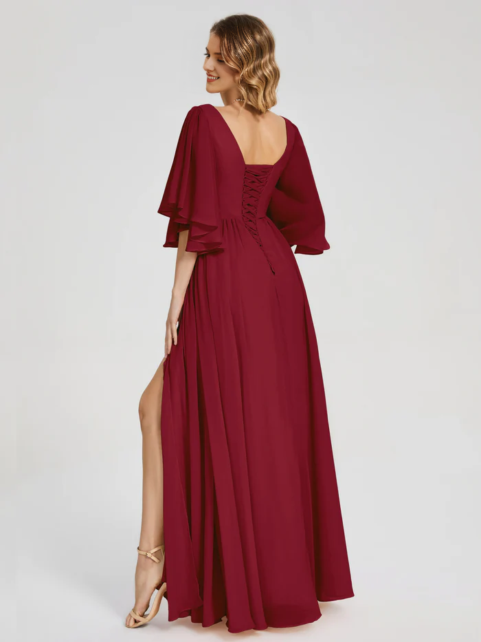 Half sleeved V-neck slit for mother of the bride dress