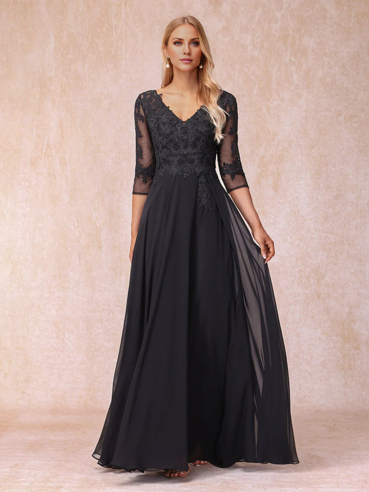 A-line/princess V-neck 3/4 sleeve length formal mother of the bride dress