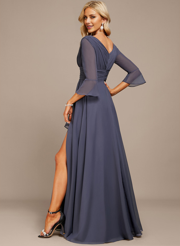 Jimiss A-line V-neck floor mopping chiffon strap with layered ruffles mother of the bride dress