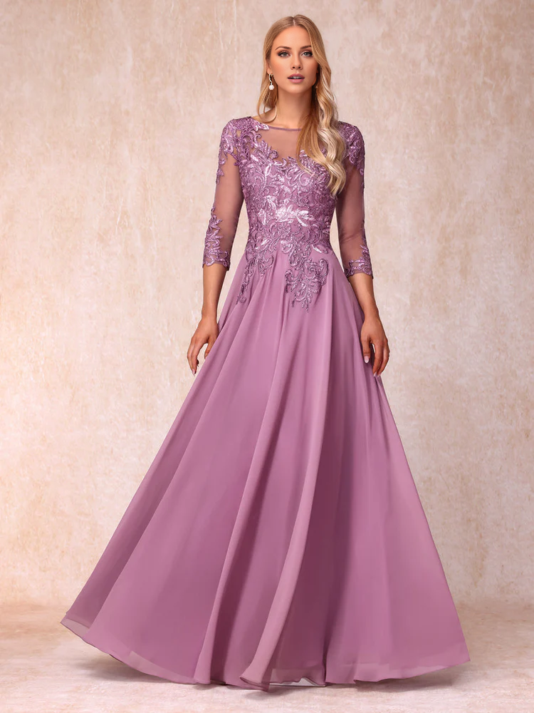 A-line/princess transparent collar 3/4 sleeve length formal mother of the bride dress