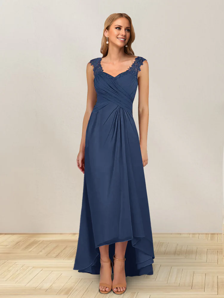 A-line princess sleeveless lotus leaf side length design, mother of the bride dress