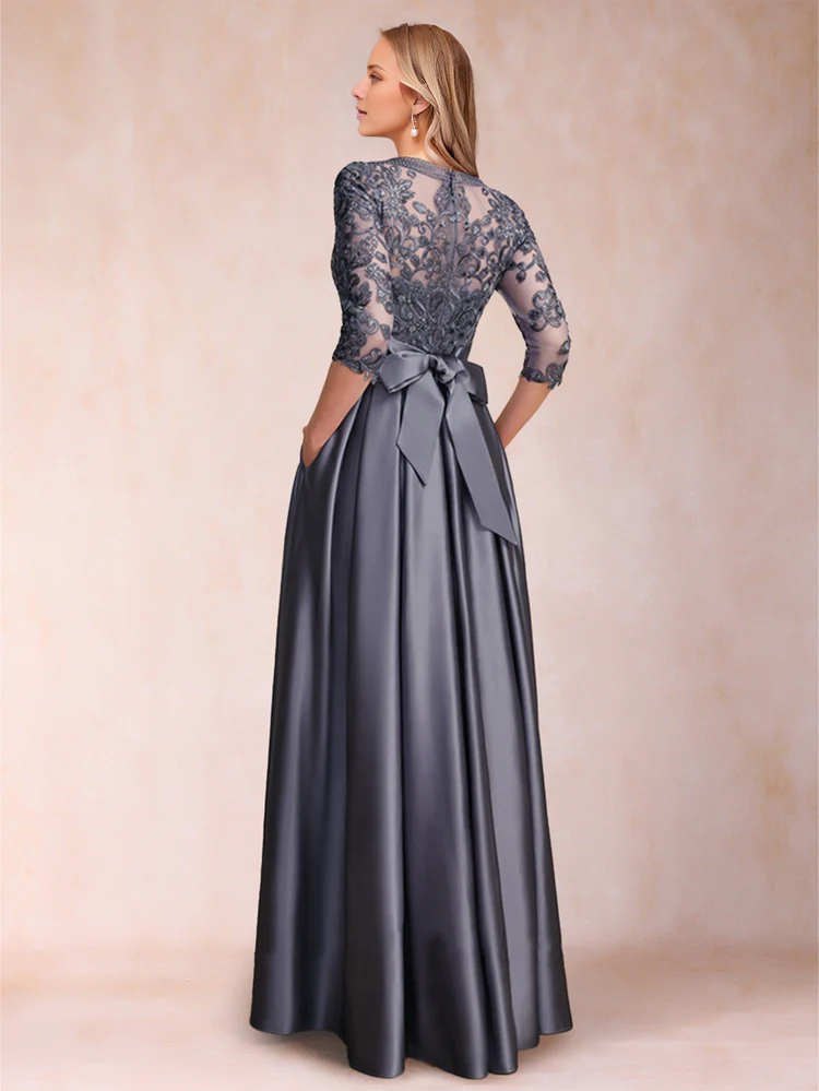 A-shaped princess landing length 3/4 sleeves low round mother of the bride dress