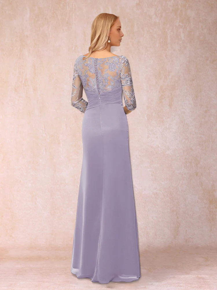 Tight fitting/pillar 3/4 sleeve and floor length decal mother of the bride dress