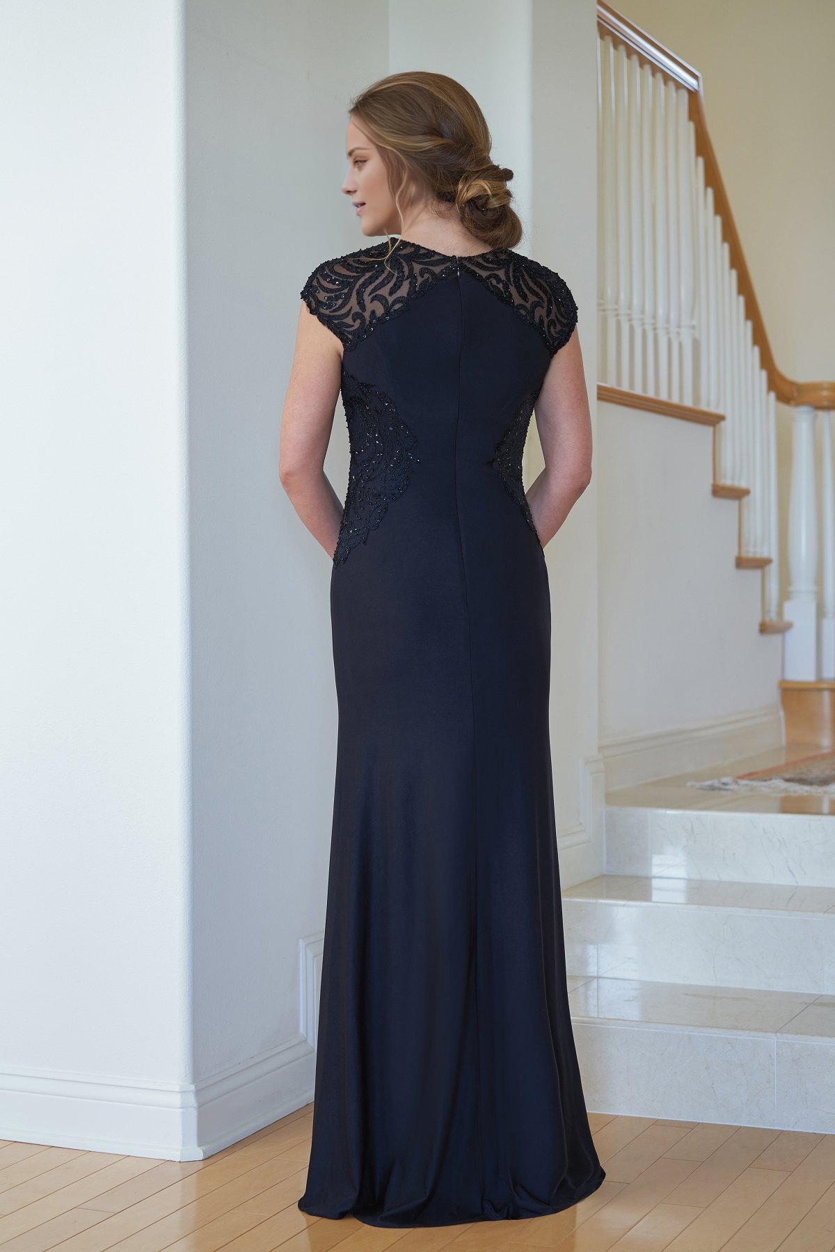 Jewel collar bead embellishments sleeve embroidery and floor length mother of bride dresses
