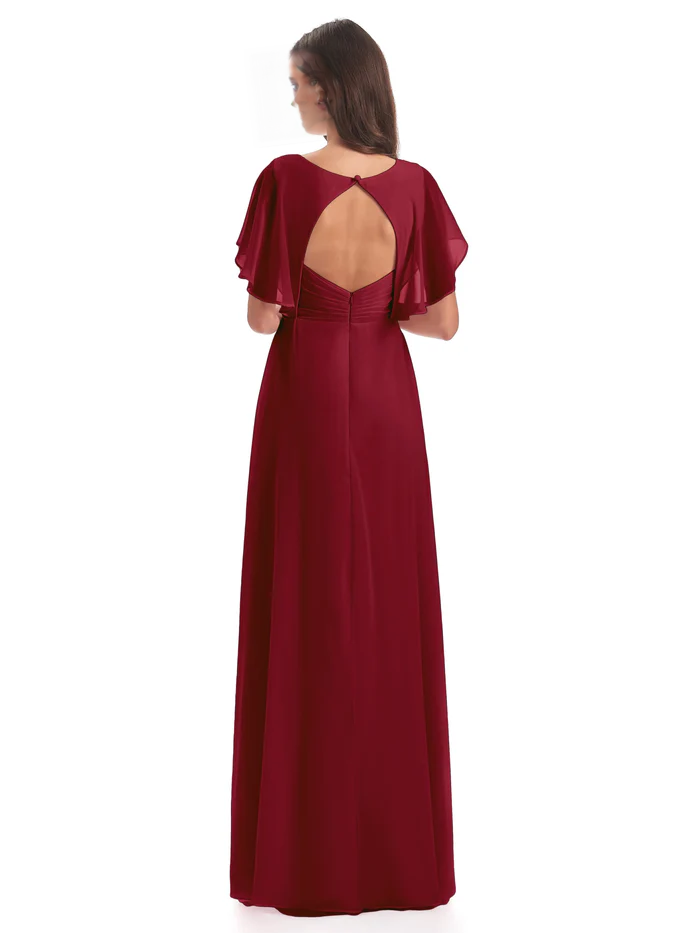 Short sleeved V-neck chiffon mother of the bride dress