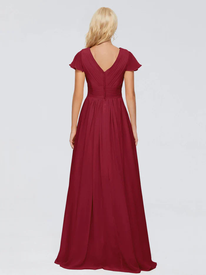 A-line V-neck and floor length mother of the bride dress