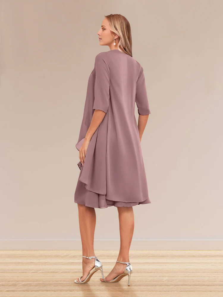 A-line princess half sleeved formal dress with ruffled edges mother of the bride dress