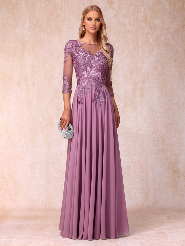 A-line/princess transparent collar 3/4 sleeve length formal mother of the bride dress
