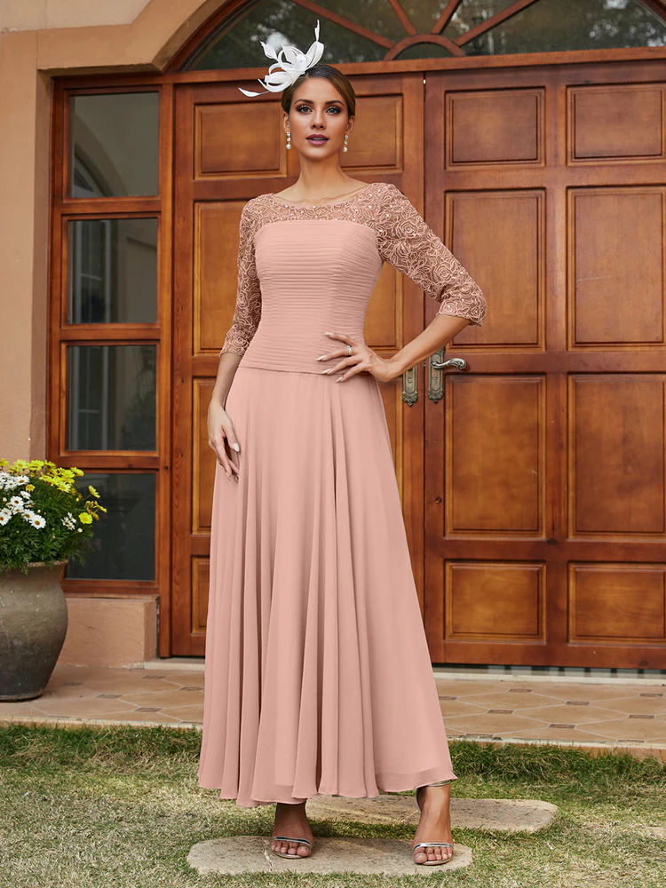 A-line/Princess Transparent Collar Half Sleeve Length Mother of the bride dress