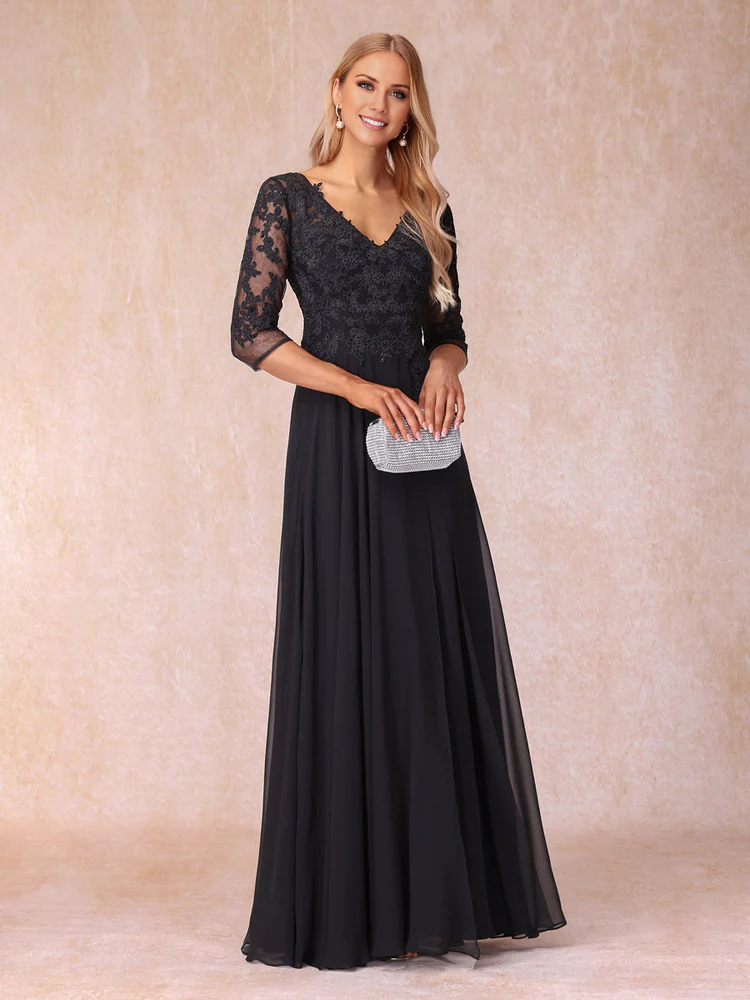 A-line/princess V-neck 3/4 sleeve length formal mother of the bride dress