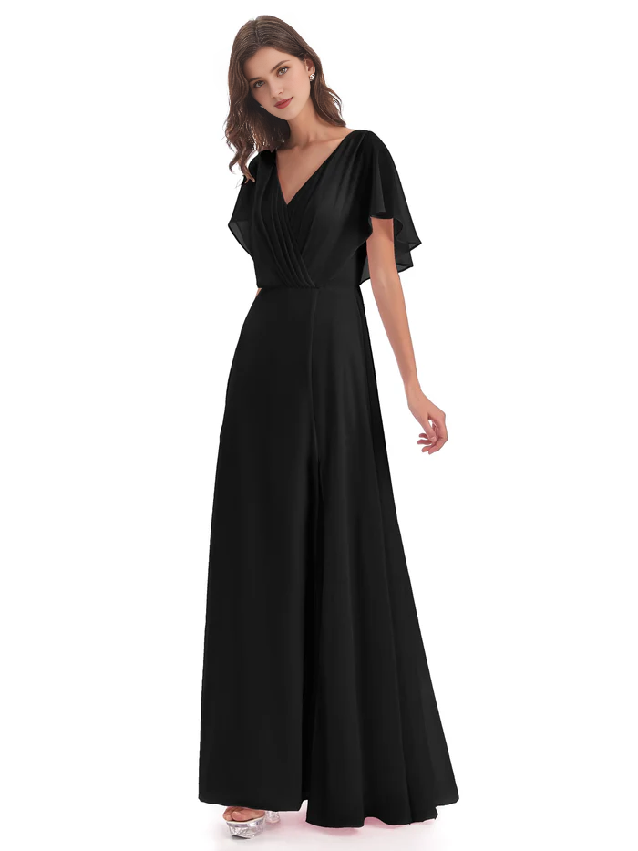 Short sleeved V-neck chiffon mother of the bride dress
