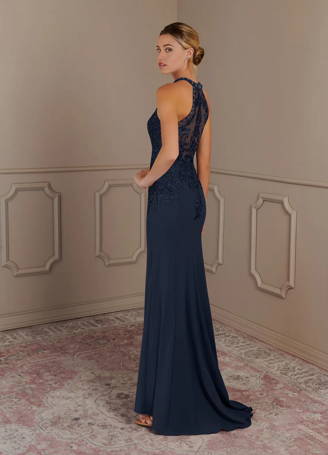 Mermaid Halter Lace Dark Navy dresses formal Mother of the Bride Dresses