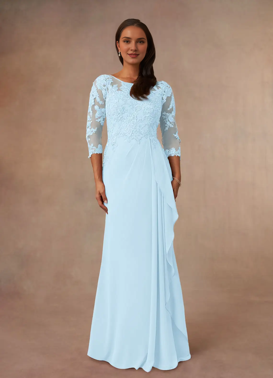 A-shaped spoon chiffon and ground length mother of bride dress