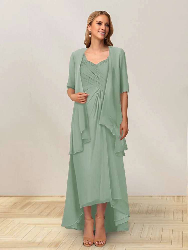 A-line princess sleeveless lotus leaf side length design, mother of the bride dress