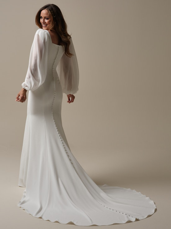 Simple square neck tight crepe and floor length wedding dress