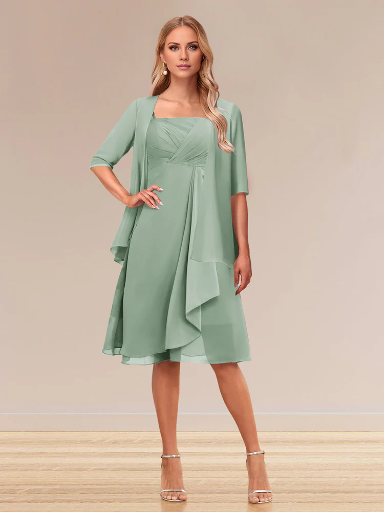A-line princess half sleeved formal dress with ruffled edges mother of the bride dress